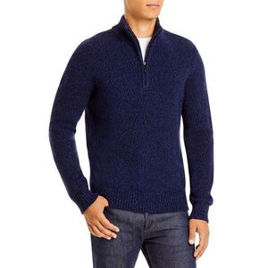 Men's Store Bloomingdale's Sz L Navy 1/4 Zip Merino Wool Mock Neck Sweater $198